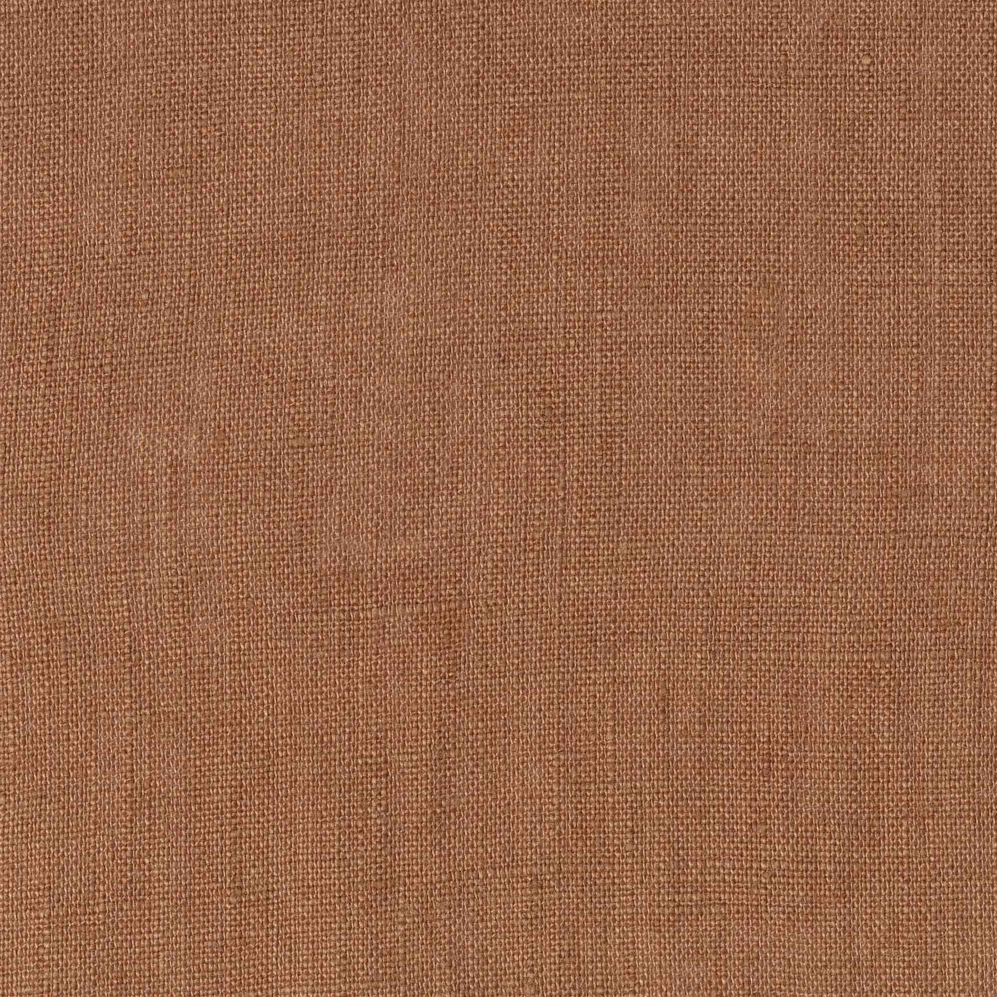 Cinnamon linen fabric, flat lay showing its natural weave, washed European flax