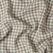 Fine Green & Natural Gingham linen fabric, crumpled to show its natural texture, washed European flax