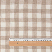 Natural & White Gingham linen fabric, flat lay showing its natural weave, with ruler showing pattern repeat