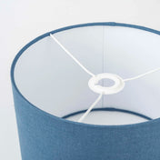Blue linen lampshades fitting and frame close up