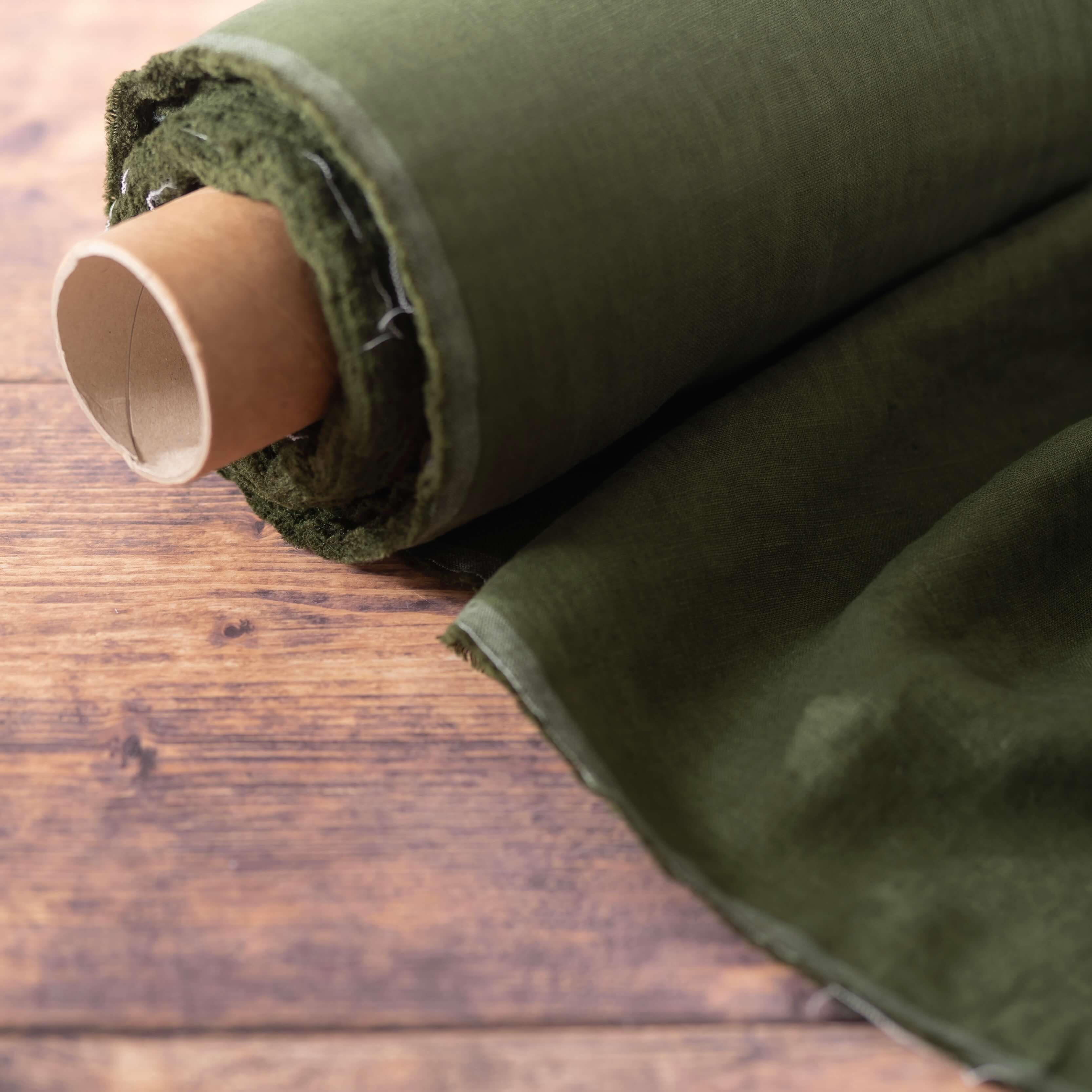 Avocado Green linen fabric, ready to cut, from the roll