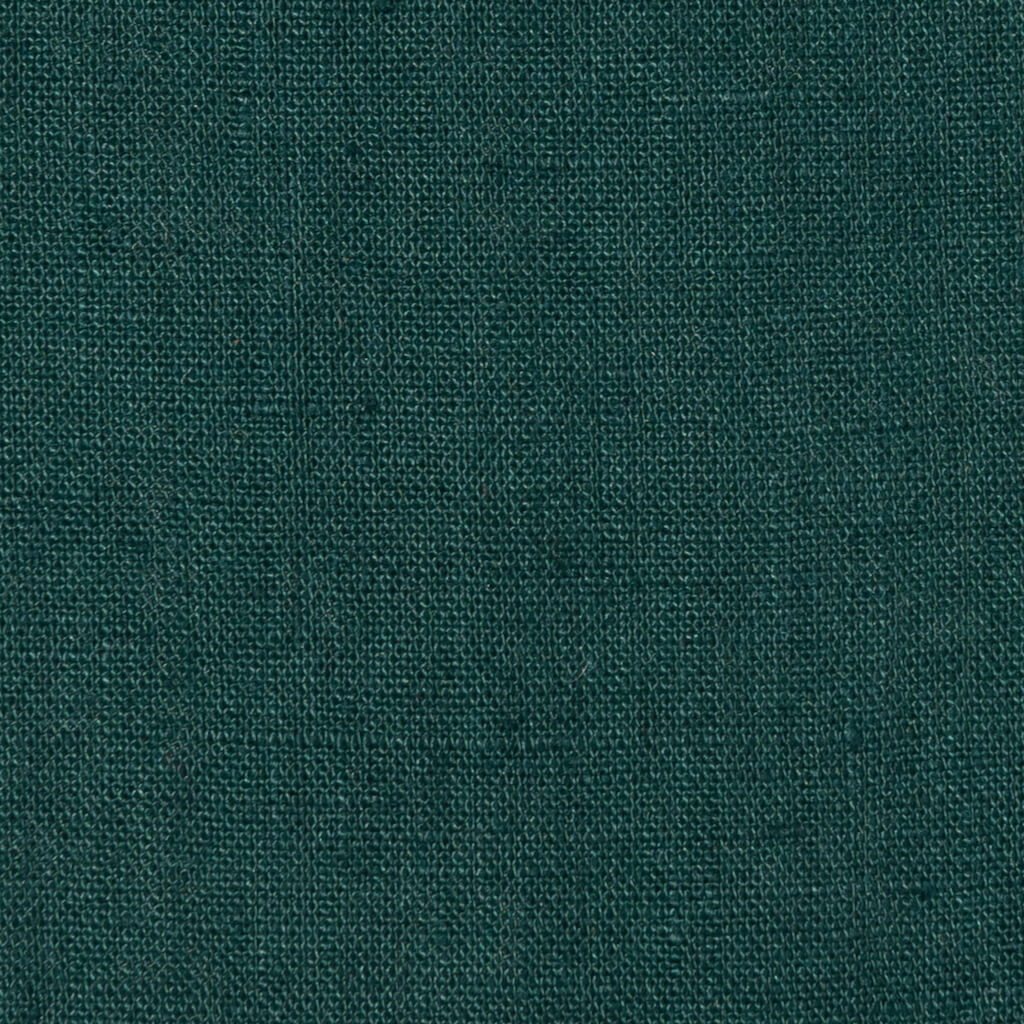 Dark Forest Green linen fabric, flat lay showing its natural weave, washed European flax