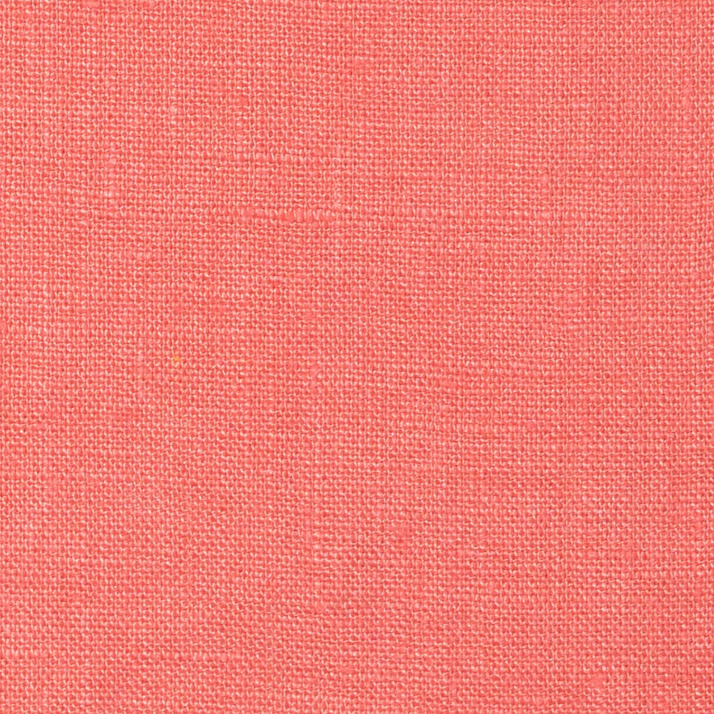 Coral Pink linen fabric, flat lay showing its natural weave, washed European flax