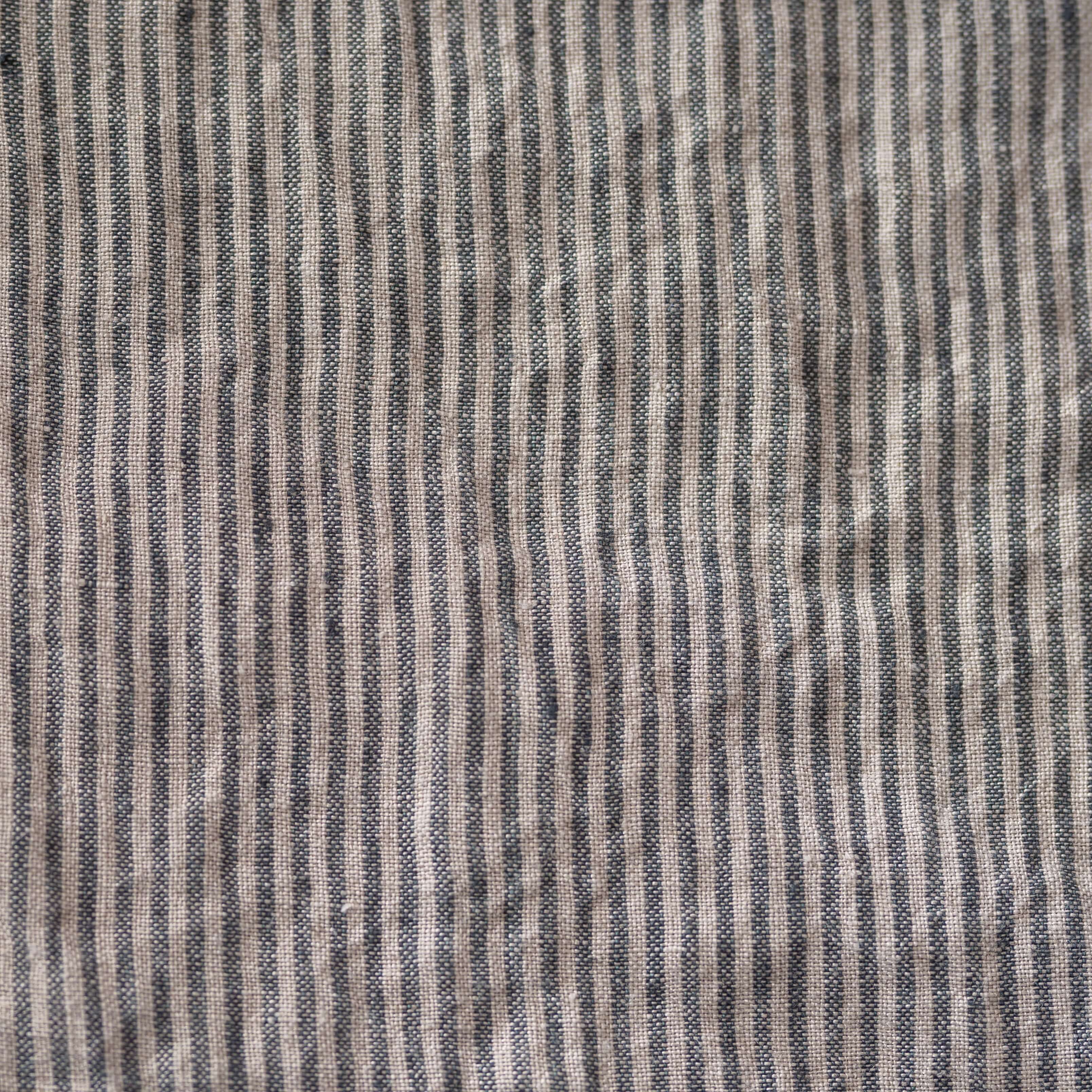 Natural & Grey Stripes linen fabric, flat lay showing its natural weave, washed European flax