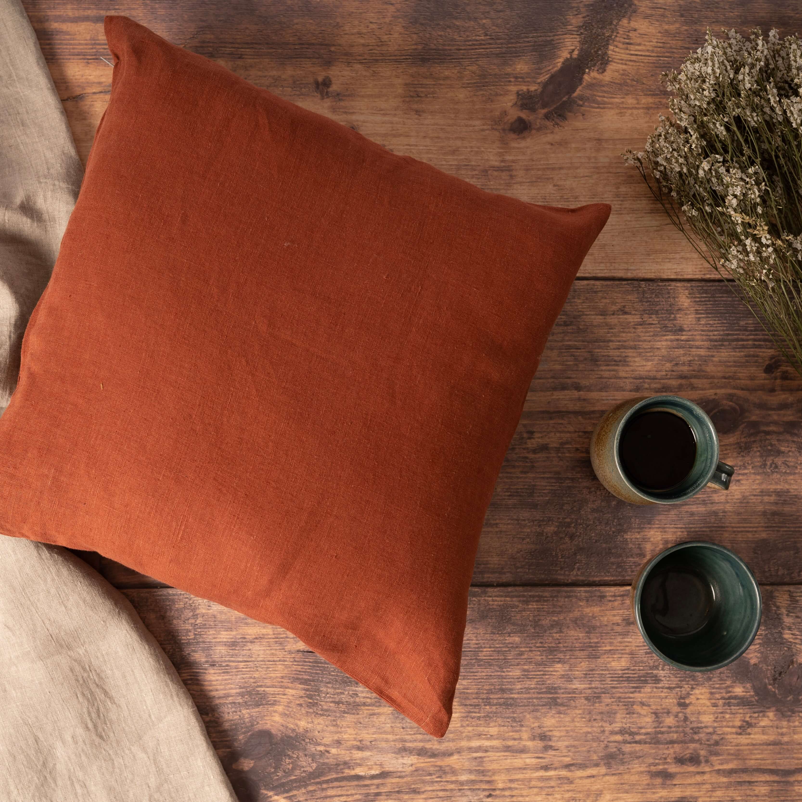 Terracotta Linen Cushion Cover