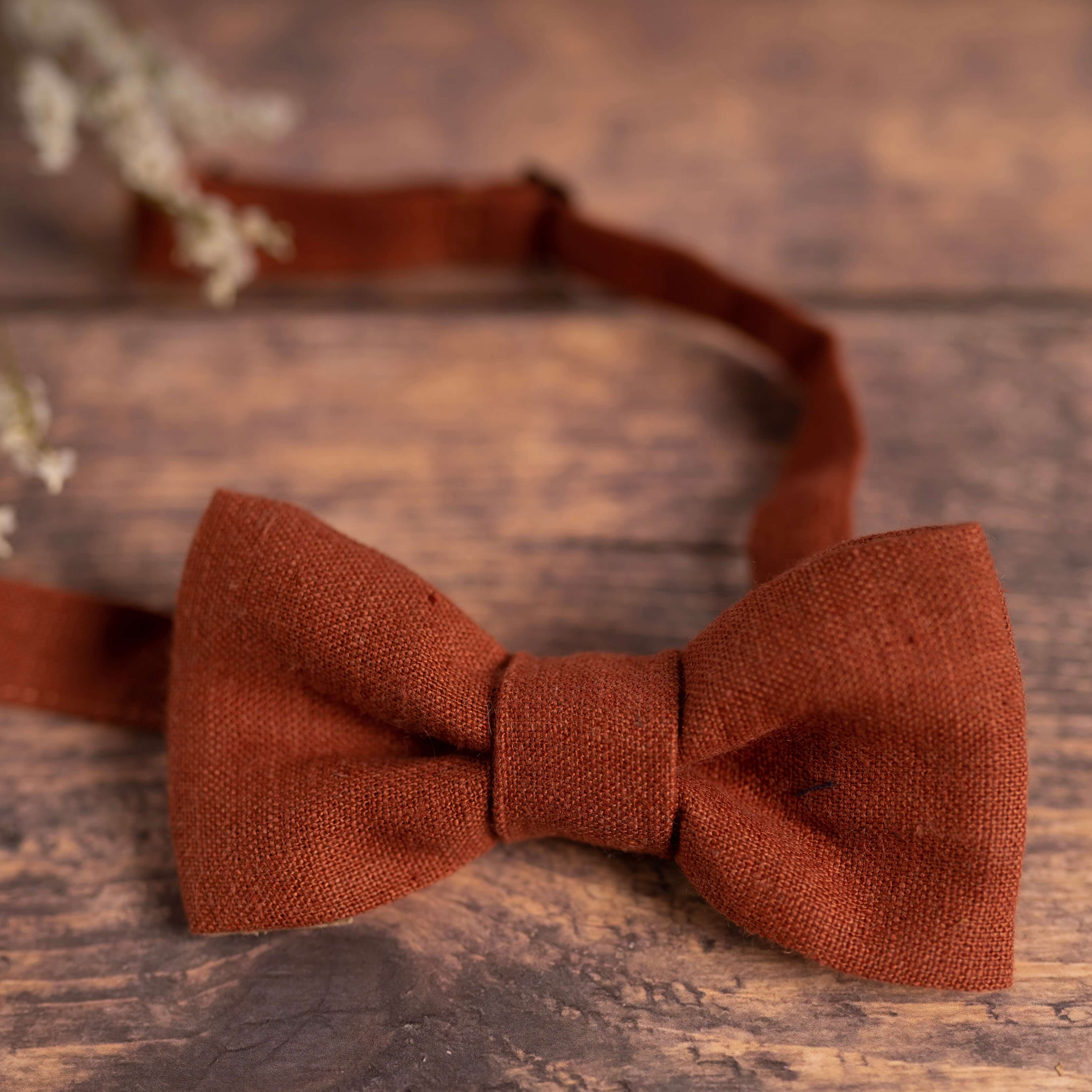 Terracotta Linen Bow Tie