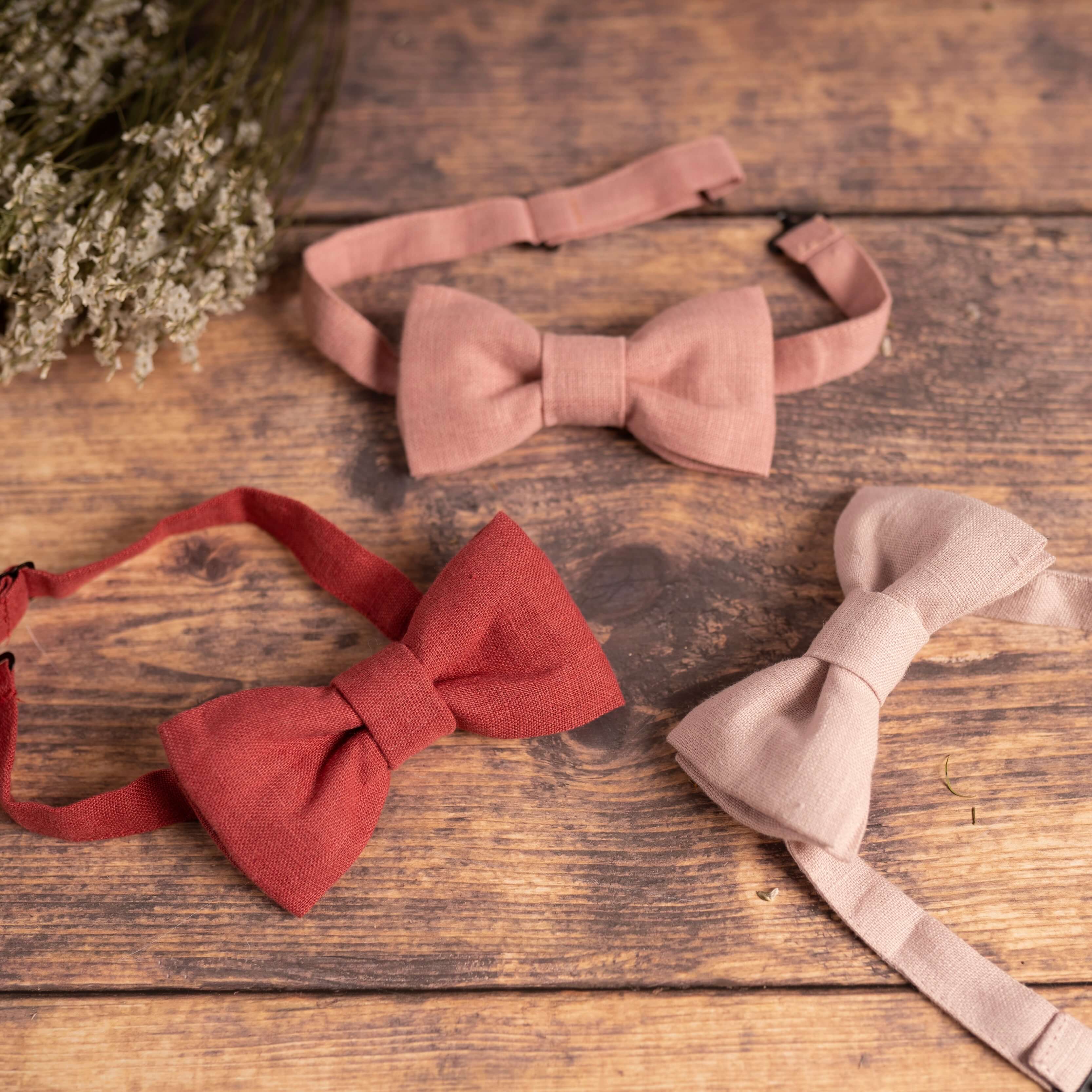 Rose Pink Linen Bow Tie